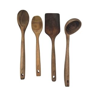 Our Table 4 Piece Acacia Wood Kitchen Utensil Set Spatula Spoon Ladle Brown
